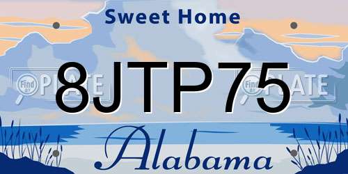 8JTP75 Alabama License Plate