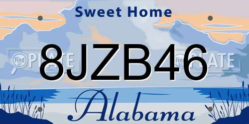 8JZB46 Alabama License Plate