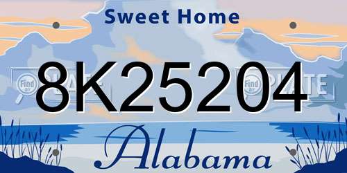 8K25204 Alabama License Plate