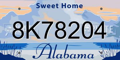 8K78204 Alabama License Plate