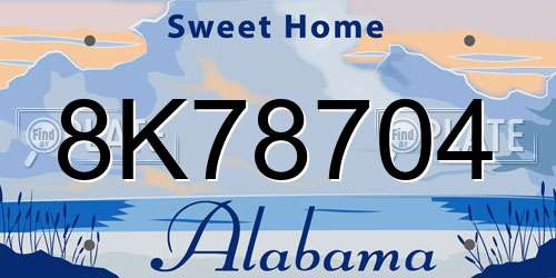 8K78704 Alabama License Plate