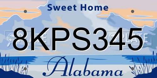 8KPS345 Alabama License Plate
