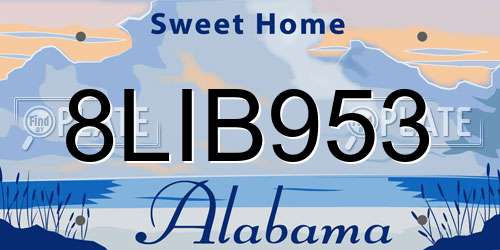8LIB953 Alabama License Plate