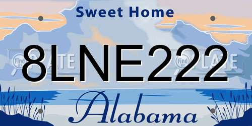 8LNE222 Alabama License Plate