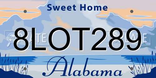 8LOT289 Alabama License Plate