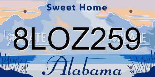 8LOZ259 Alabama License Plate