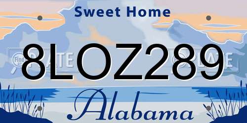 8LOZ289 Alabama License Plate