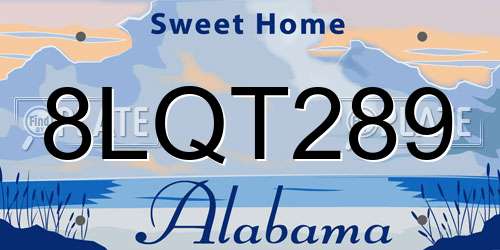 8LQT289 Alabama License Plate