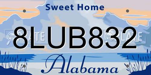 8LUB832 Alabama License Plate