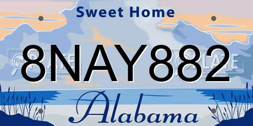 8NAY882 Alabama License Plate
