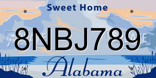 8NBJ789 Alabama License Plate