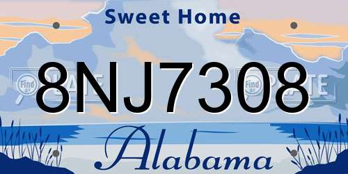 8NJ7308 Alabama License Plate