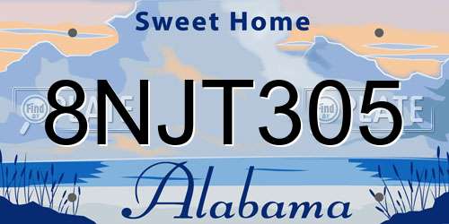 8NJT305 Alabama License Plate