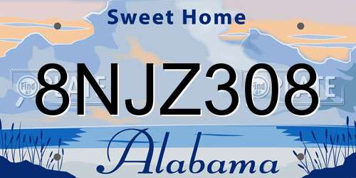 8NJZ308 Alabama License Plate