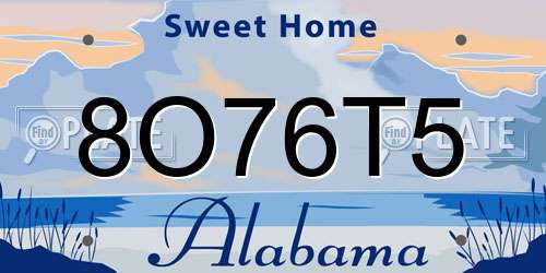 8O76T5 Alabama License Plate