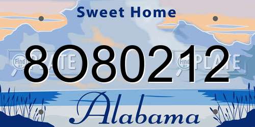 8O80212 Alabama License Plate