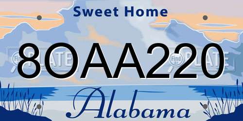 8OAA220 Alabama License Plate