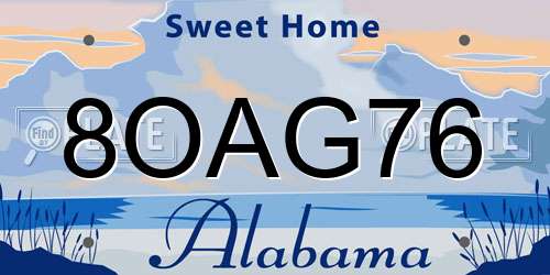 8OAG76 Alabama License Plate