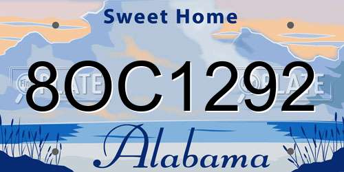 8OC1292 Alabama License Plate