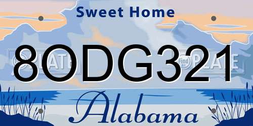 8ODG321 Alabama License Plate