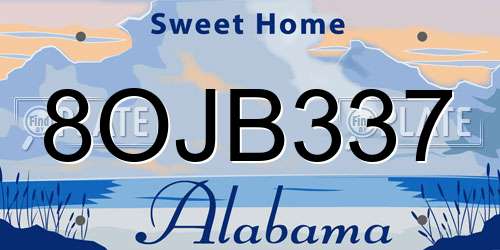 8OJB337 Alabama License Plate