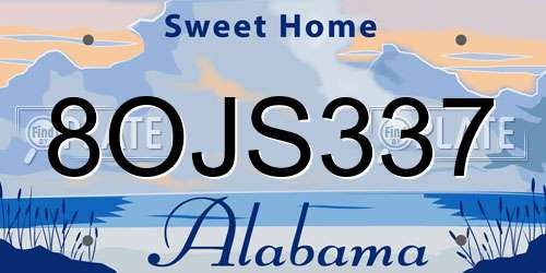8OJS337 Alabama License Plate