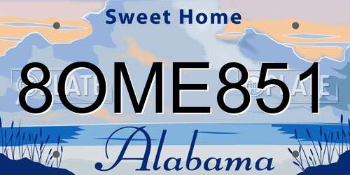 8OME851 Alabama License Plate