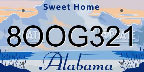8OOG321 Alabama License Plate