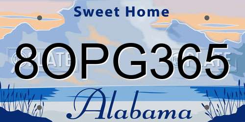 8OPG365 Alabama License Plate