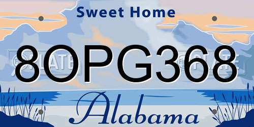 8OPG368 Alabama License Plate