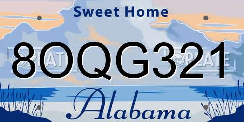 8OQG321 Alabama License Plate