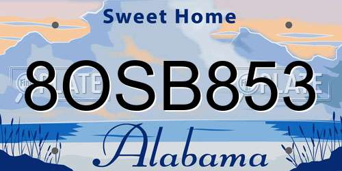 8OSB853 Alabama License Plate