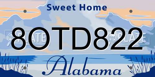 8OTD822 Alabama License Plate