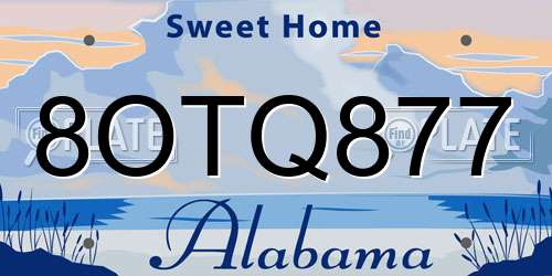 8OTQ877 Alabama License Plate