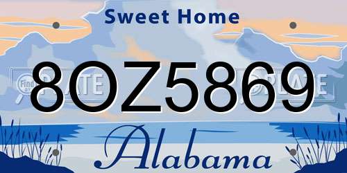 8OZ5869 Alabama License Plate