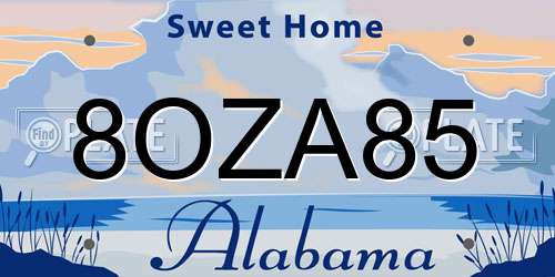 8OZA85 Alabama License Plate