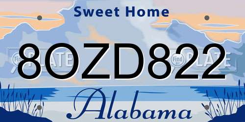 8OZD822 Alabama License Plate