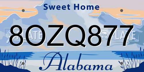 8OZQ877 Alabama License Plate