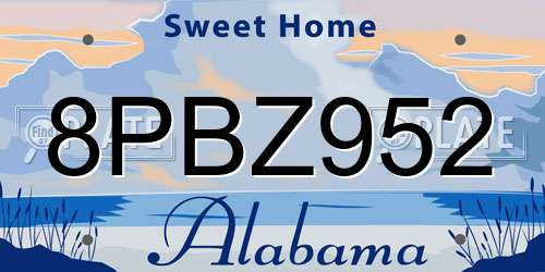 8PBZ952 Alabama License Plate