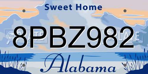8PBZ982 Alabama License Plate