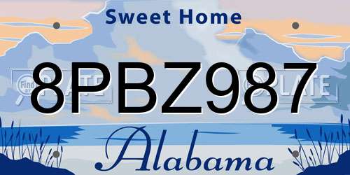 8PBZ987 Alabama License Plate