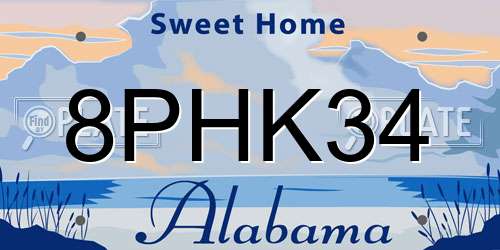 8PHK34 Alabama License Plate