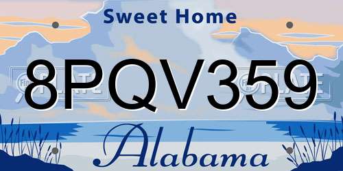 8PQV359 Alabama License Plate