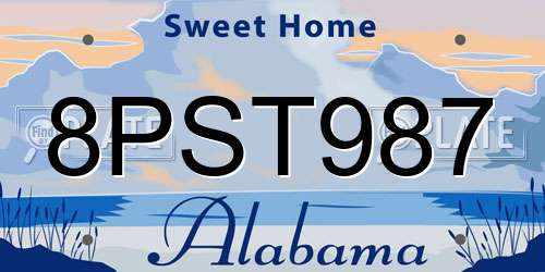 8PST987 Alabama License Plate