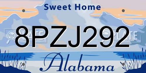 8PZJ292 Alabama License Plate