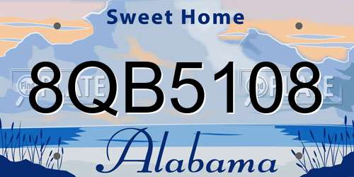 8QB5108 Alabama License Plate