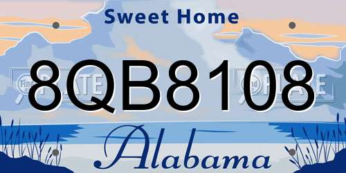 8QB8108 Alabama License Plate
