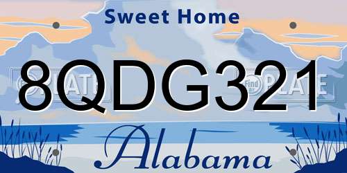 8QDG321 Alabama License Plate