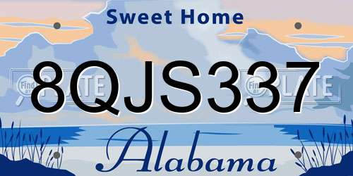 8QJS337 Alabama License Plate