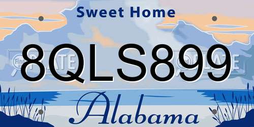8QLS899 Alabama License Plate